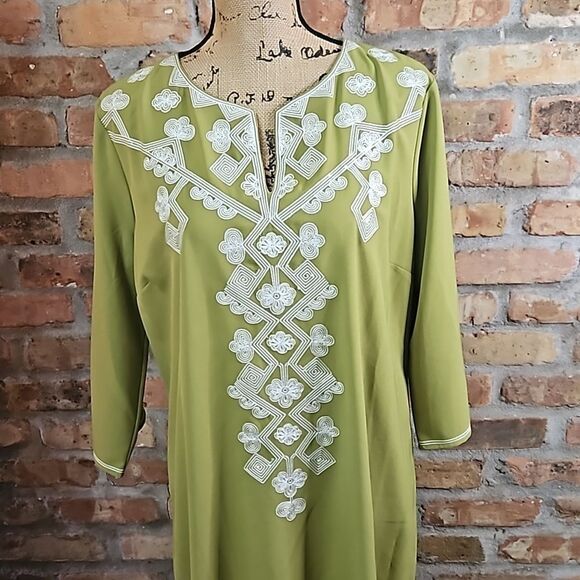 NWT Timeless Naeem Khan Chartreuse embroidered dress size Large - Picture 3 of 14
